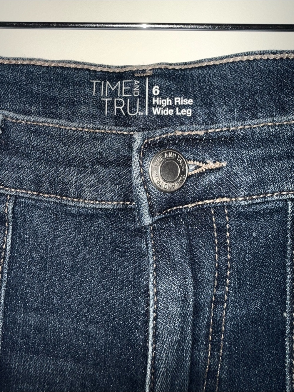 Time And Tru Dark Wash High Rise Wide Leg Cropped Jeans - Picture 3 of 10